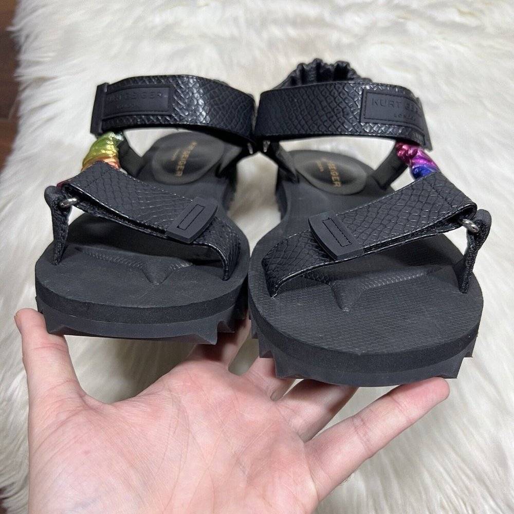 NEW Kurt Geiger Men's Size 44.5 / US 10.5 Black Rainbow Leather Orion Sandals - Picture 7 of 12